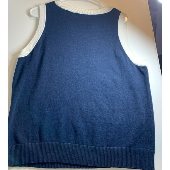 White Stag Sweater Vest Women Sz L Navy w/White Trim Rib Armholes Vtg Y2K Preppy - Picture 3 of 5